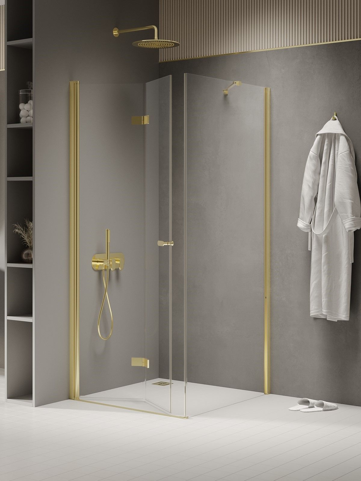 New Trendy New Soleo Light Gold cabina de ducha 100x100 cm cuadrada oro brillo/vidrio transparente K-1916