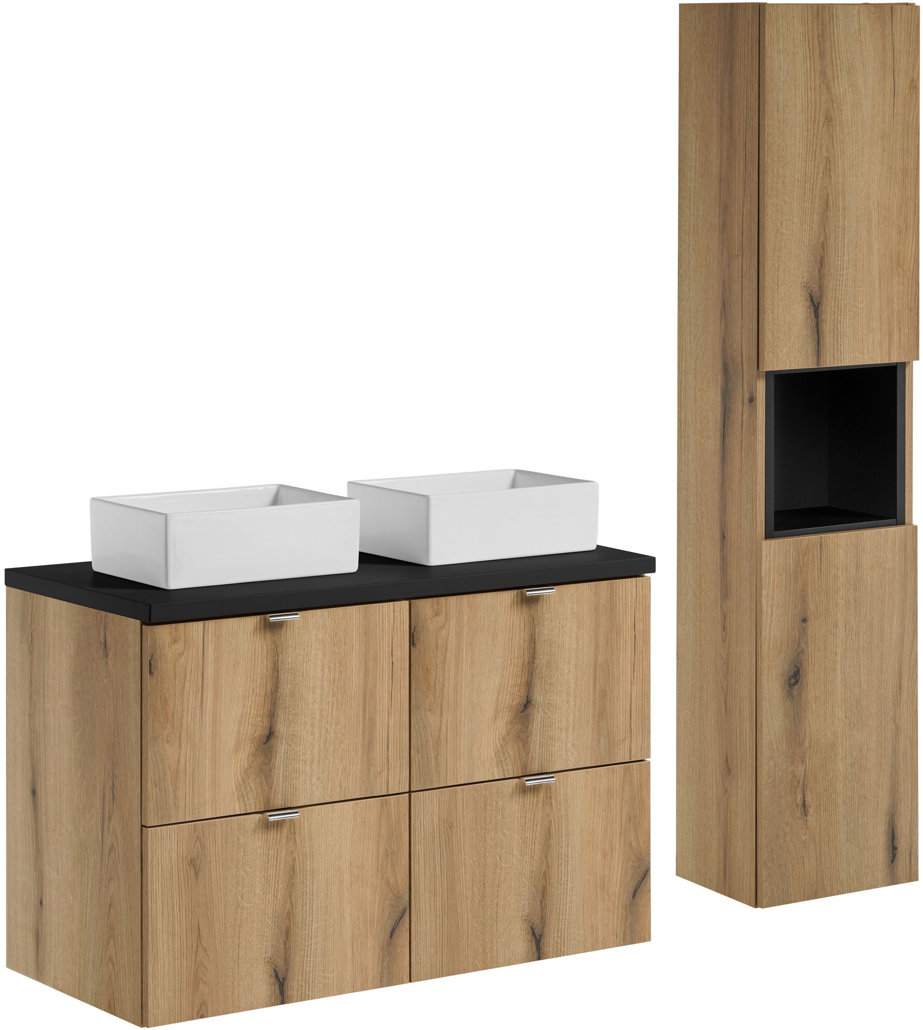 Conjunto armario Comad Nova Oak NOVA OAK A 82-50-2S, armario Comad Nova Oak NOVA OAK A 80-03-2D(W80-01A), NOVA BLACK B 89-100, UN-GAJA35-SW 78570A(35), NOVA BLACK A 83-27-Q(W83-04D)