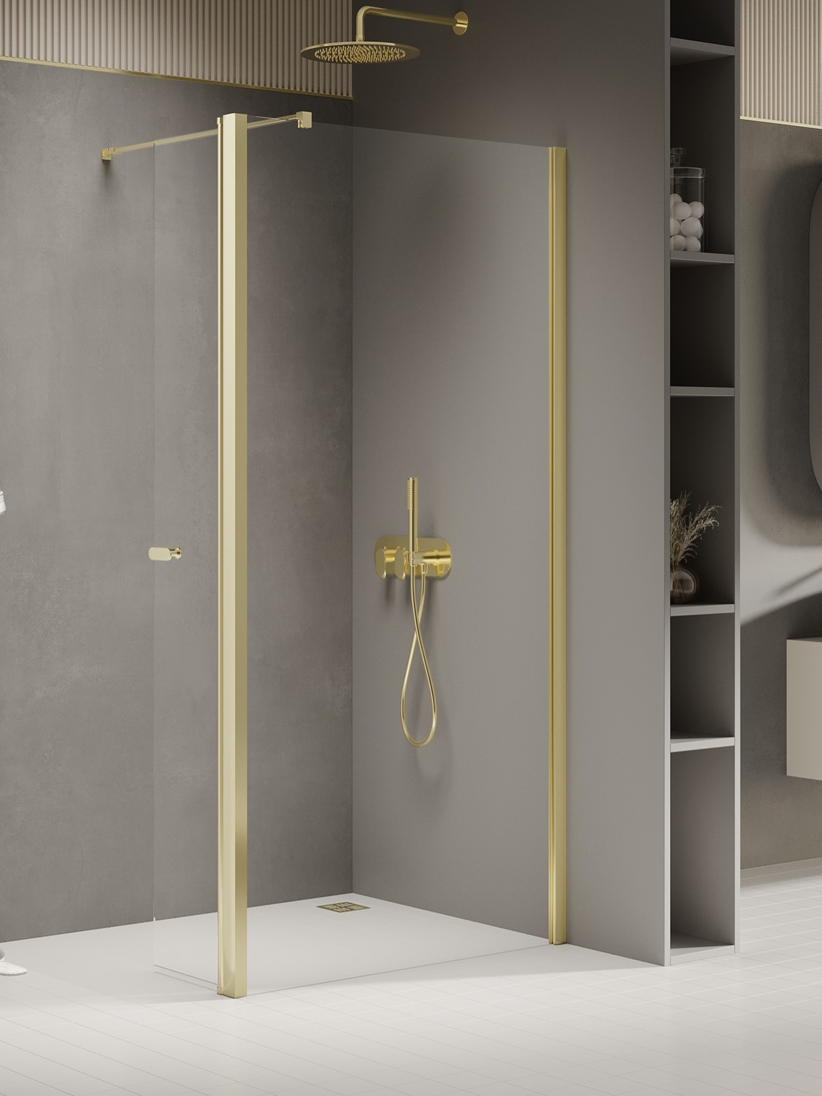 New Trendy New Soleo Light Gold mampara de ducha walk-in 70 cm oro brillante/vidrio transparente K-1964