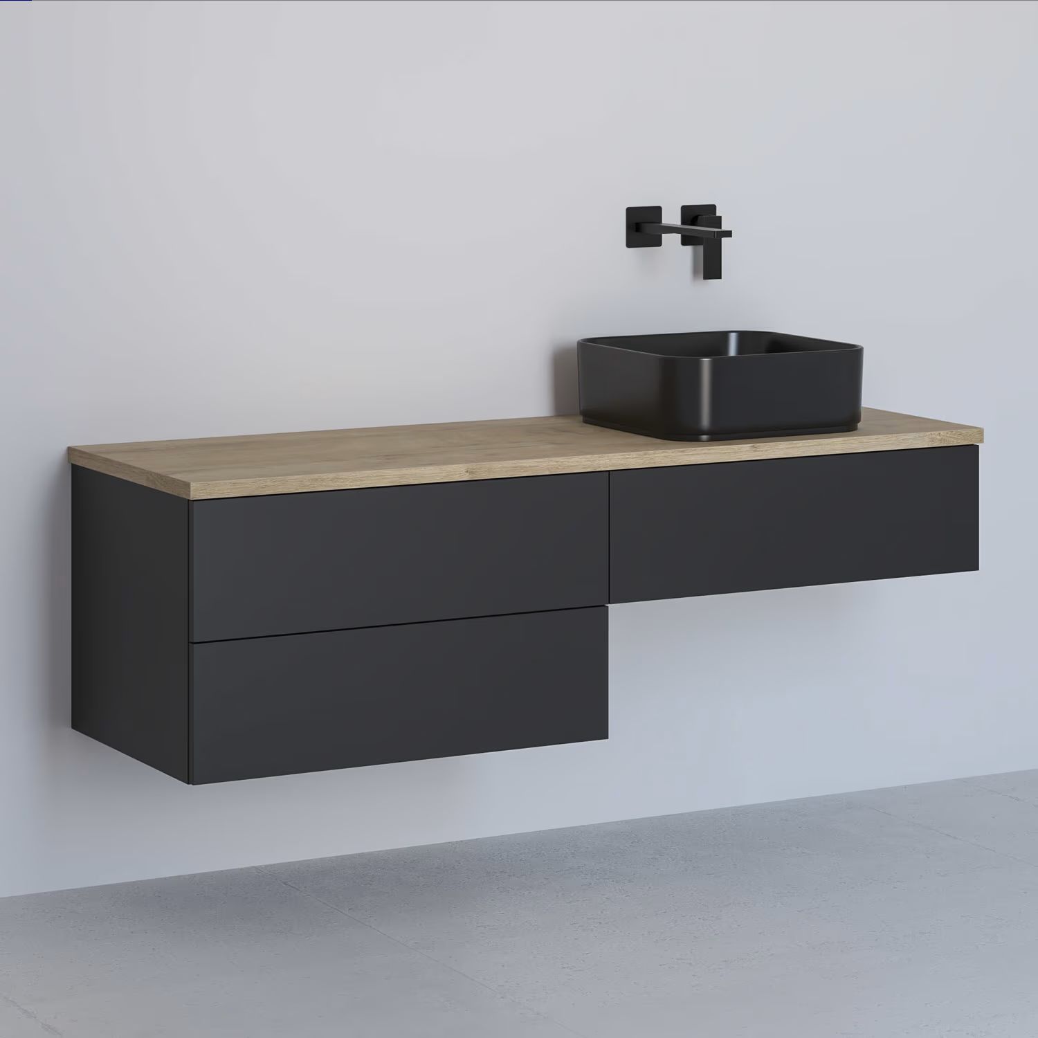 Kronenbach Cube armario con encimera 141x48.7x44.5 cm suspendido, para lavabo negro-roble KBWTKOWTL1413SMGH