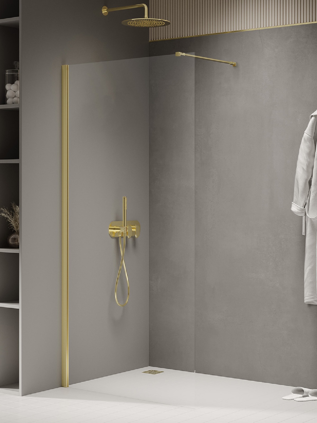New Trendy New Soleo Light Gold mampara de ducha walk-in 80 cm oro brillante/vidrio transparente K-2094-WP