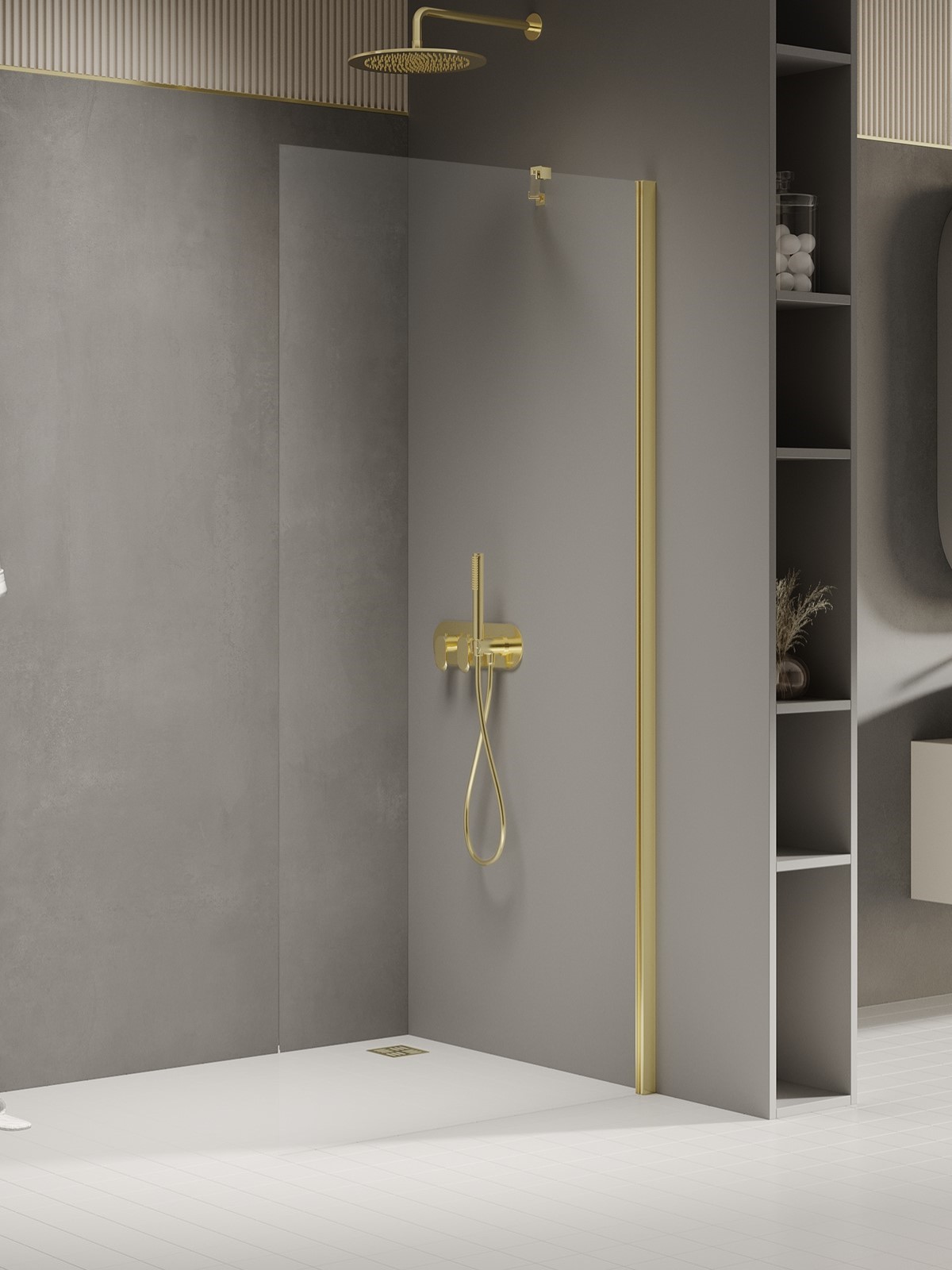 New Trendy New Soleo Light Gold mampara de ducha walk-in 70 cm oro brillante/vidrio transparente K-2093