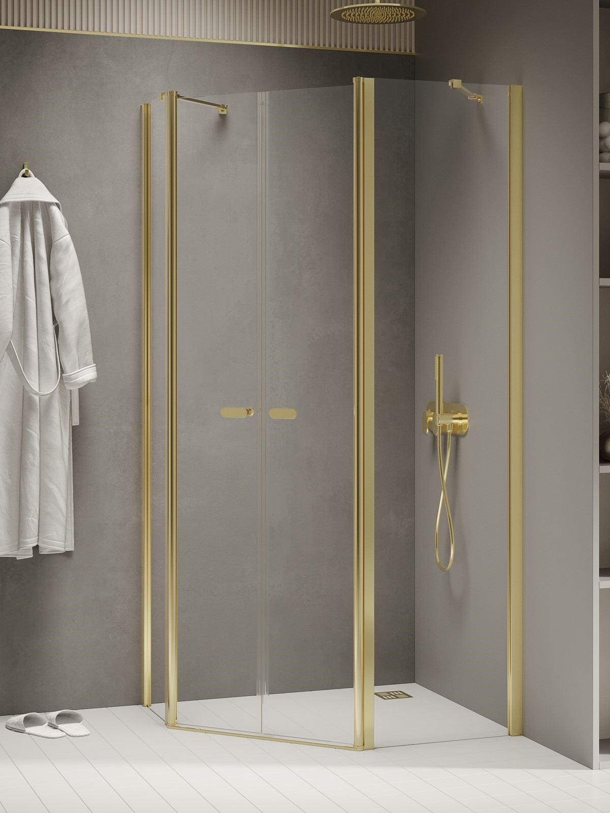 New Trendy New Soleo Light Gold cabina de ducha 100x80 cm oro brillo/vidrio transparente K-1669
