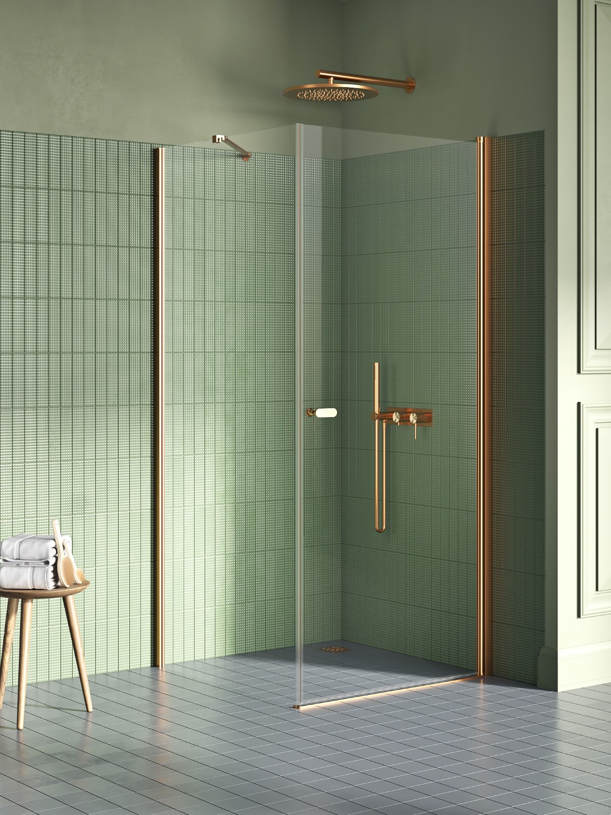 New Trendy New Soleo Copper Brushed cabina de ducha 100x80 cm rectangular cobre cepillado/vidrio transparente K-1978
