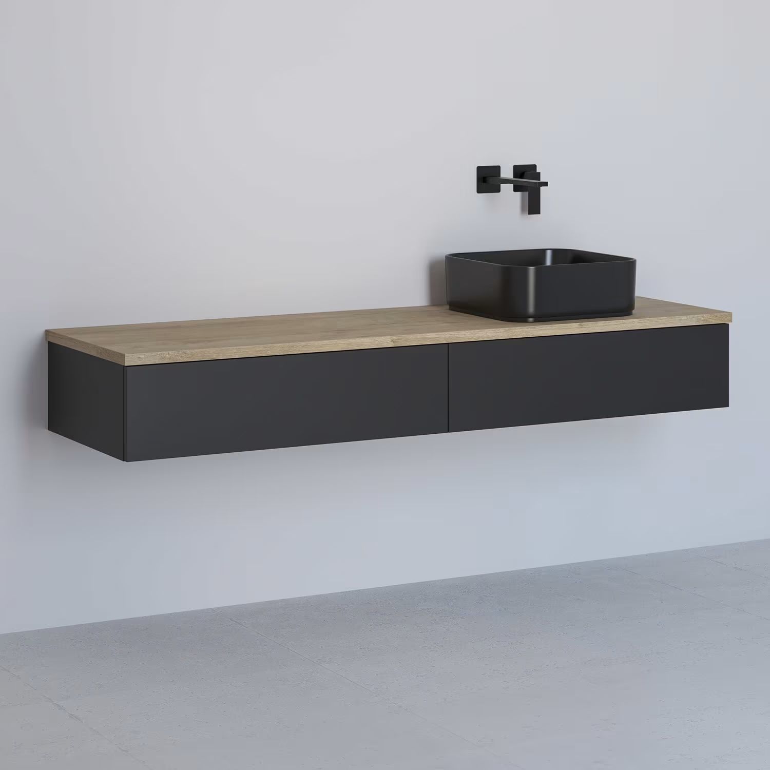 Kronenbach Cube armario con encimera 161x48.7x23.5 cm suspendido, para lavabo negro-roble KBWTKOWTL1612SMGH