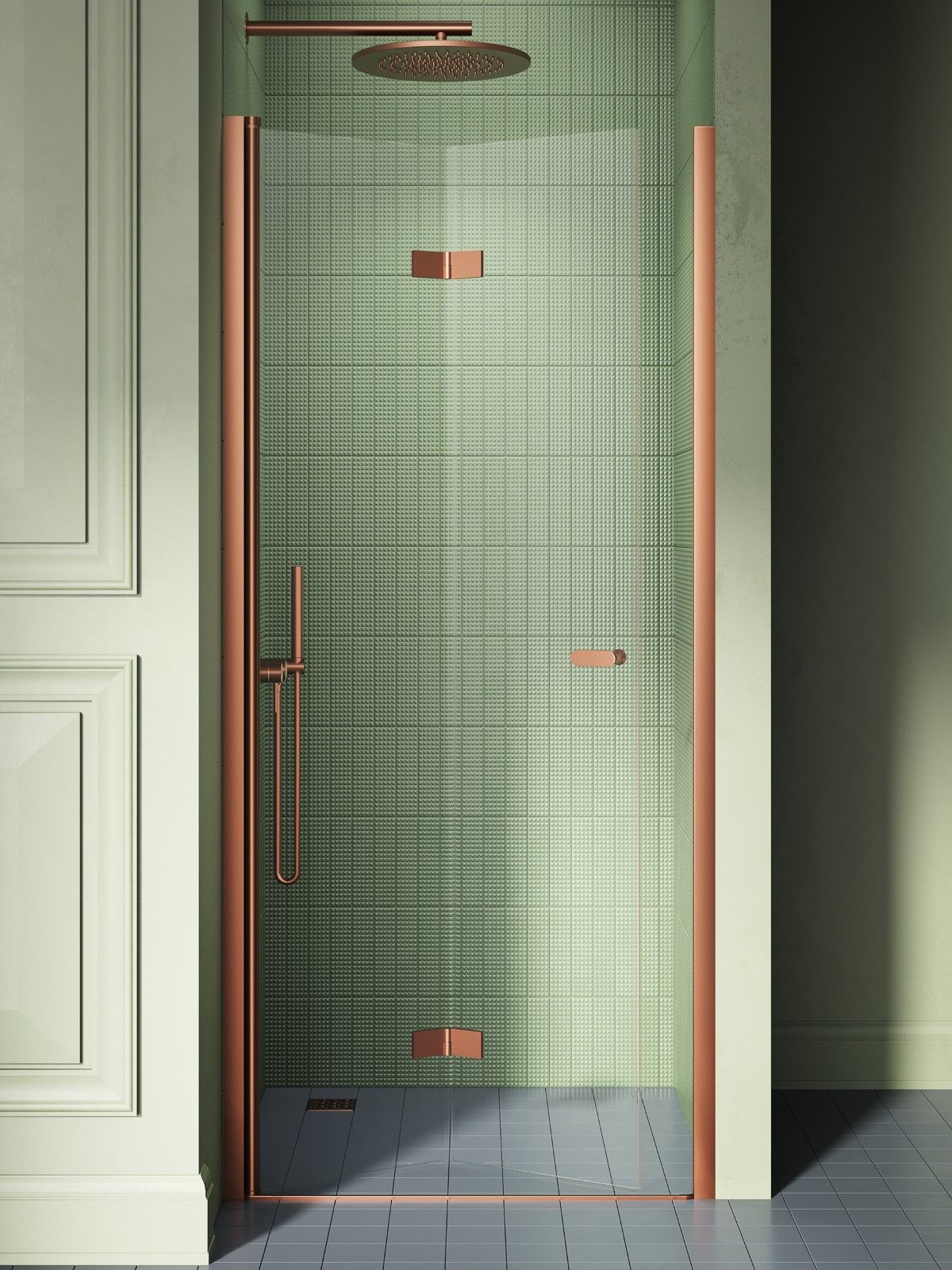 New Trendy New Soleo Copper Brushed puerta de ducha 70 cm plegable cobre cepillado/vidrio transparente D-0499A