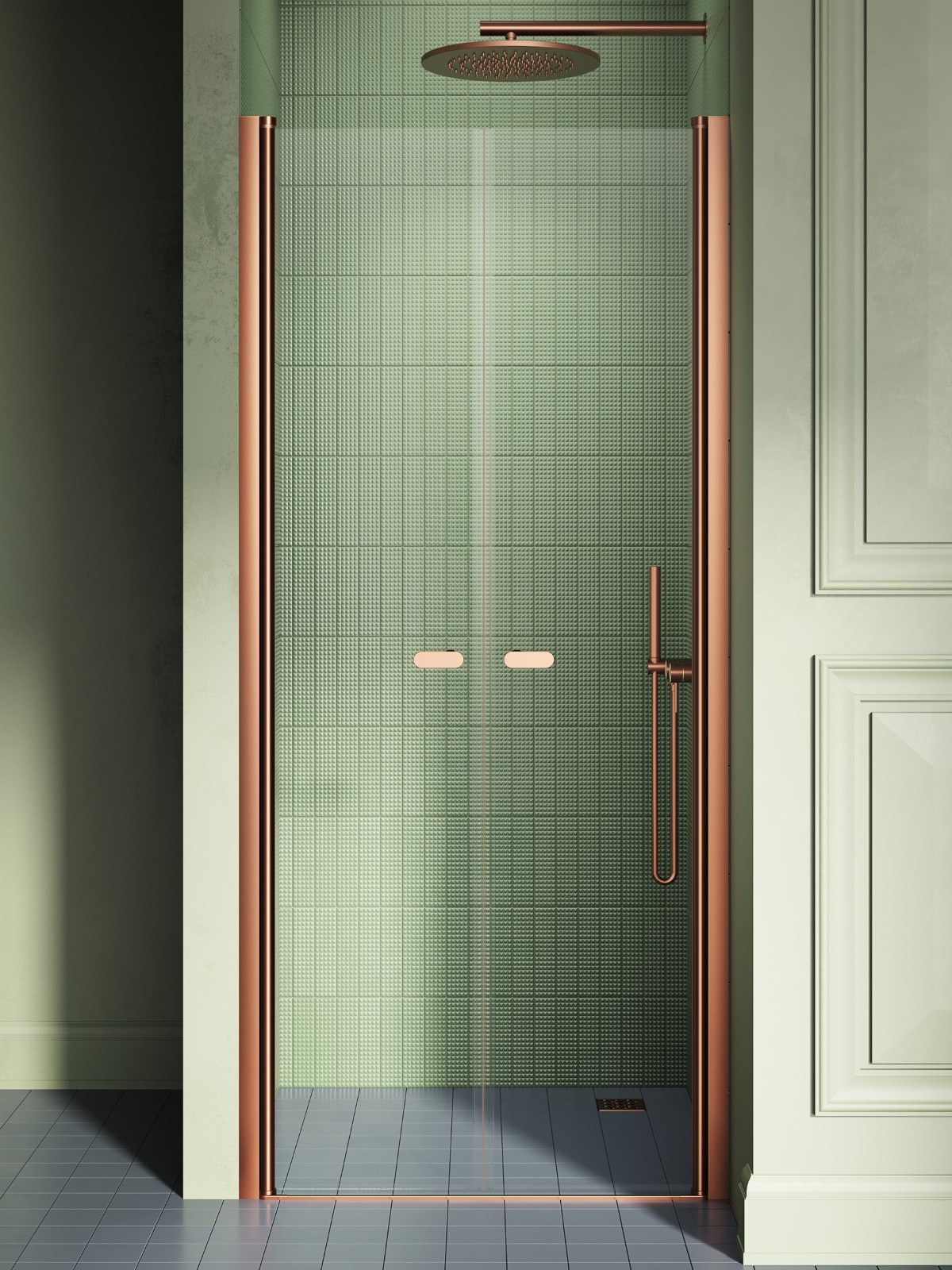 New Trendy New Soleo Copper Brushed puerta de ducha 80 cm oscilante cobre cepillado/vidrio transparente D-0494A