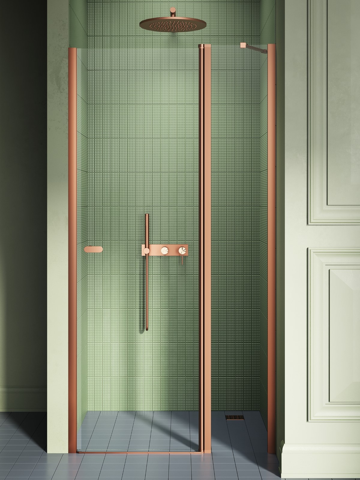 New Trendy New Soleo Copper Brushed puerta de ducha 100 cm oscilante cobre cepillado/vidrio transparente D-0522A