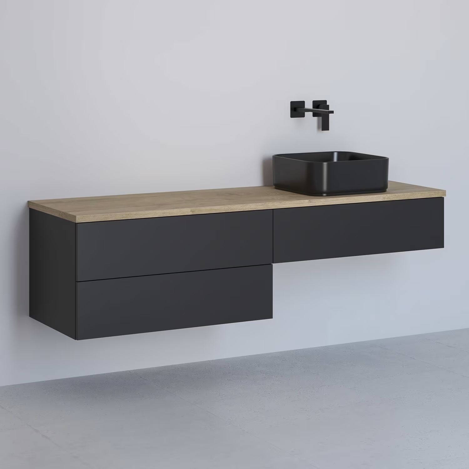 Kronenbach Cube armario con encimera 161x48.7x44.5 cm suspendido, para lavabo negro-roble KBWTKOWTL1613SMGH