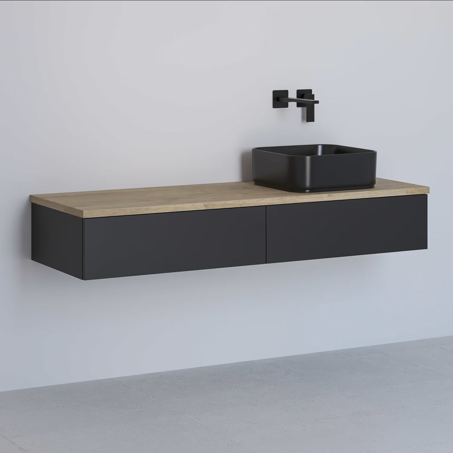 Kronenbach Cube armario con encimera 141x48.7x23.5 cm suspendido, para lavabo negro-roble KBWTKOWTL1412SMGH