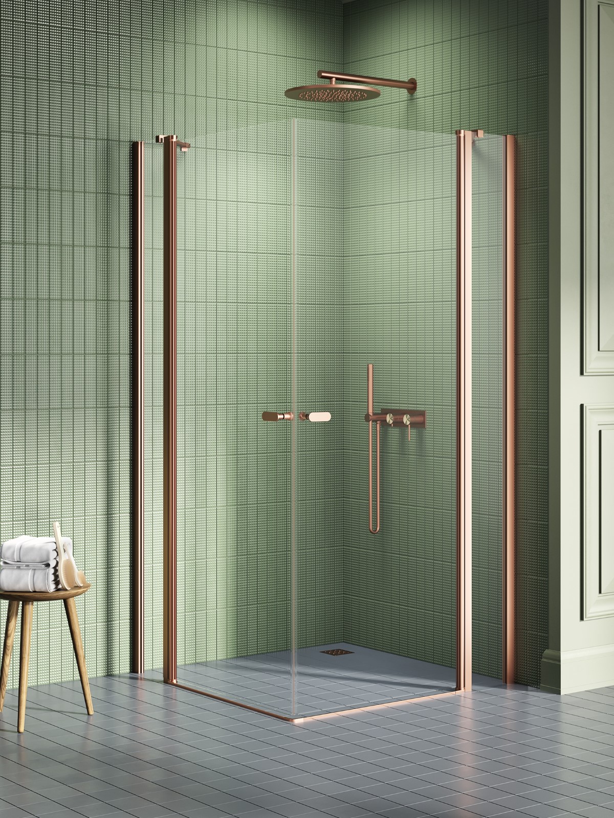 New Trendy New Soleo Copper Brushed cabina de ducha 120x100 cm rectangular cobre cepillado/vidrio transparente K-2023