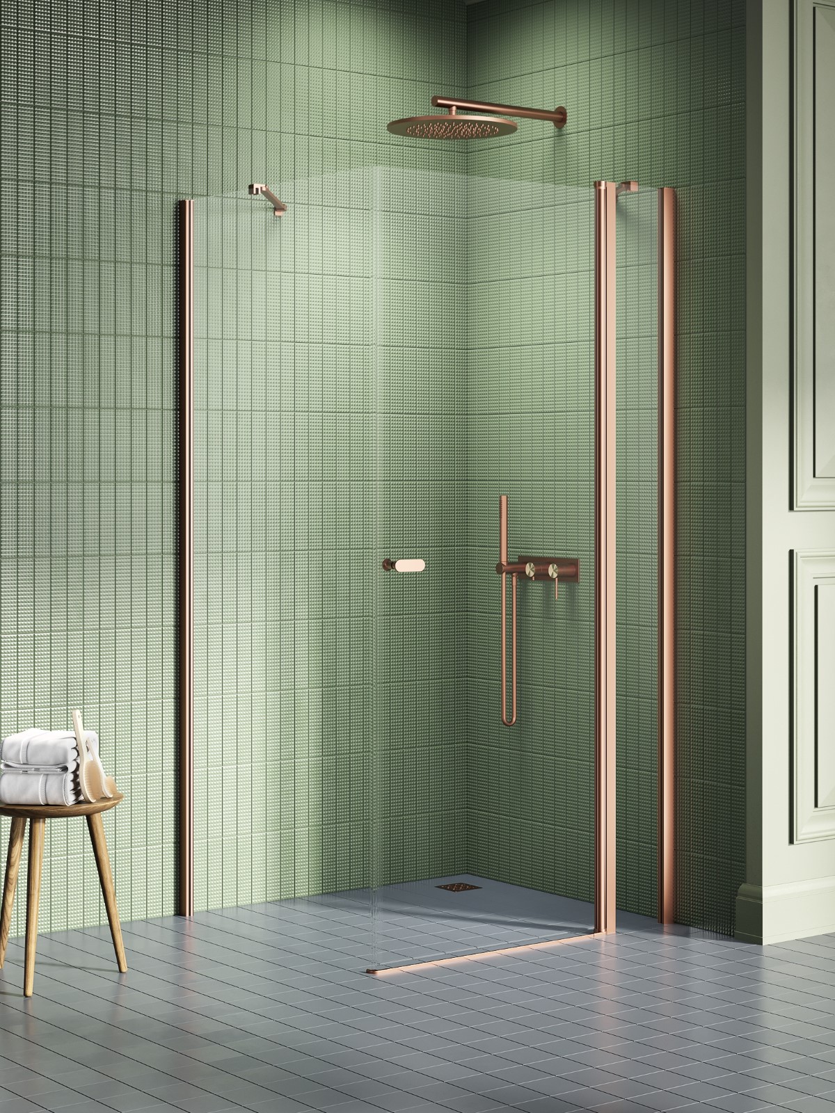 New Trendy New Soleo Copper Brushed cabina de ducha 110x90 cm rectangular cobre cepillado/vidrio transparente K-1997