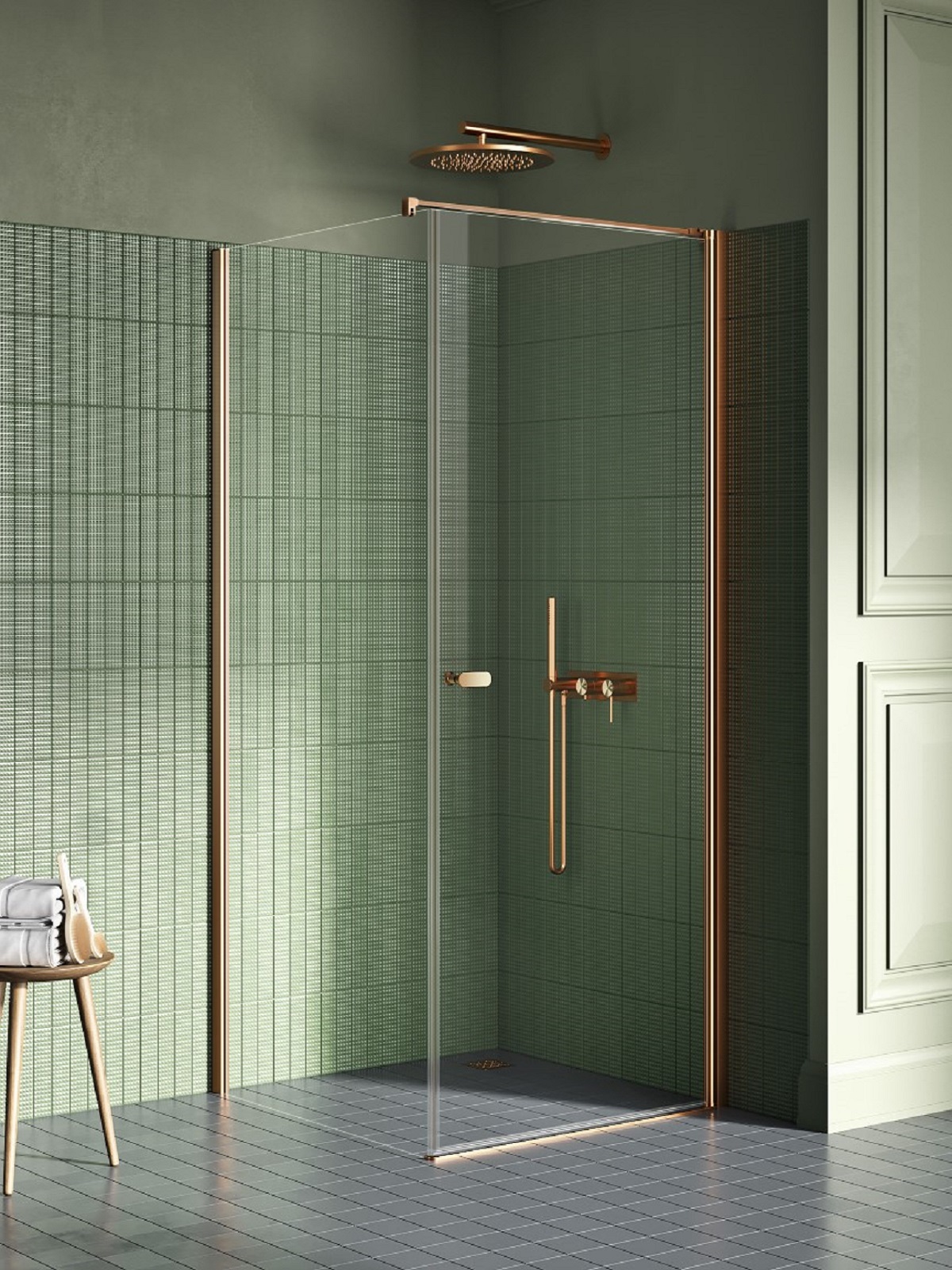 New Trendy New Soleo Copper Brushed cabina de ducha 100x80 cm rectangular cobre cepillado/vidrio transparente K-1978-WP