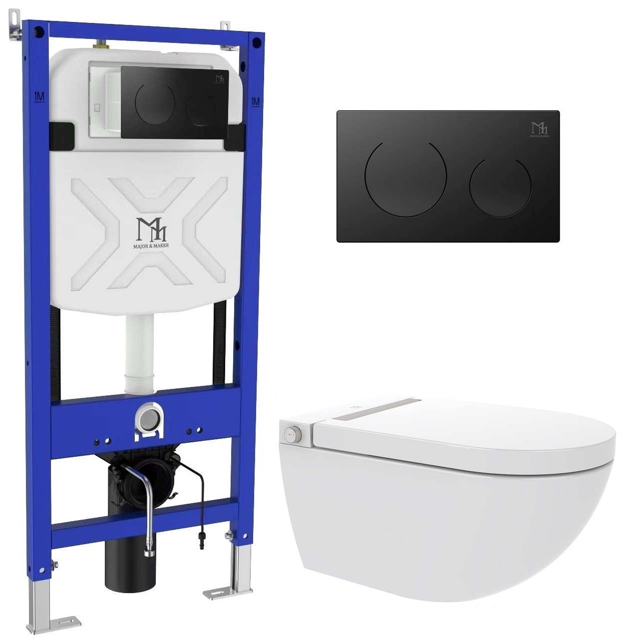 Major&Maker Royal + Coral Black inodoro con ducha, con marco y botón suspendido sin reborde blanco I65S200302B