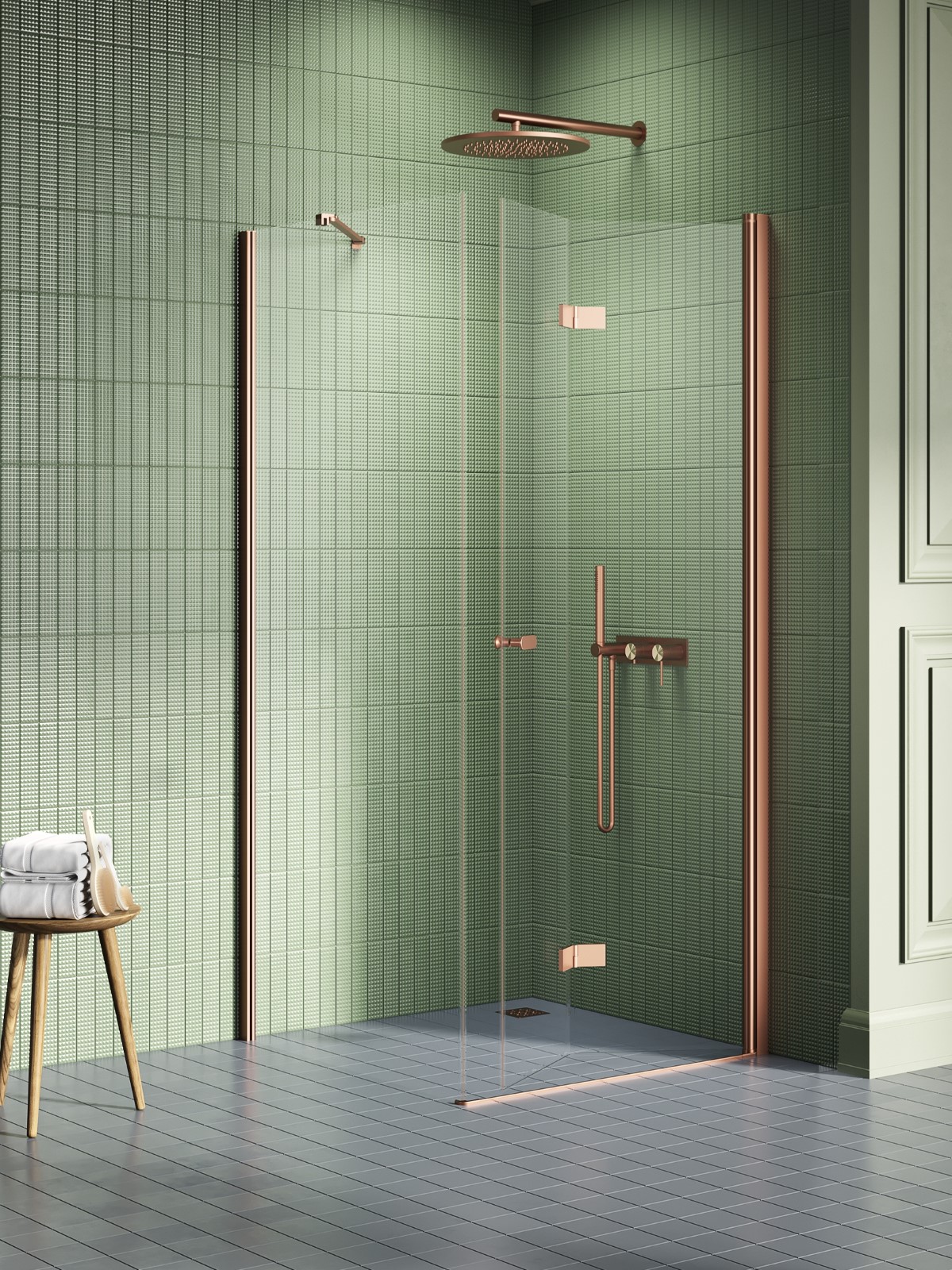 New Trendy New Soleo Copper Brushed cabina de ducha 70x70 cm cuadrada cobre cepillado/vidrio transparente K-2051