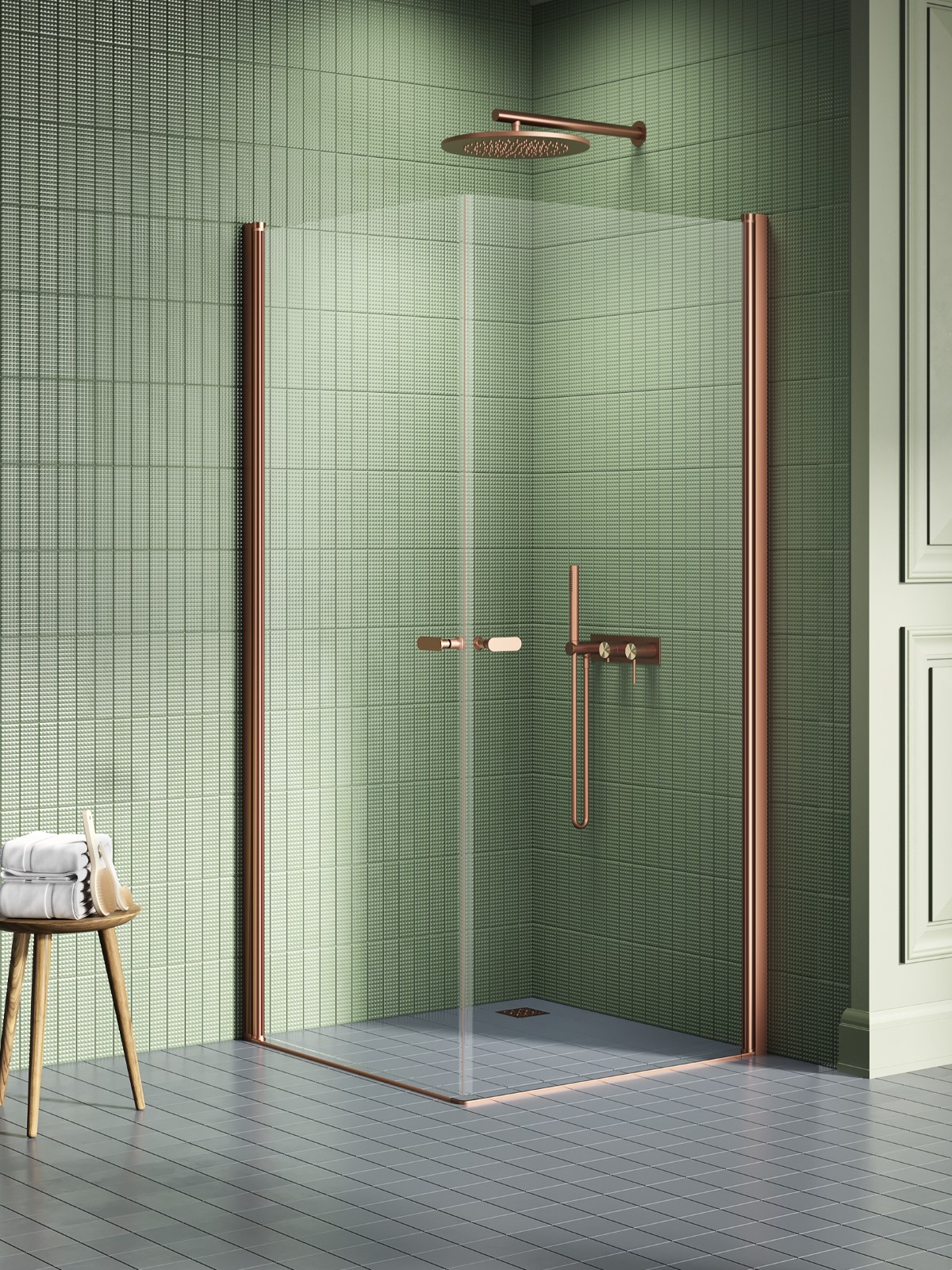 New Trendy New Soleo Copper Brushed cabina de ducha 90x90 cm cuadrada cobre cepillado/vidrio transparente K-2014