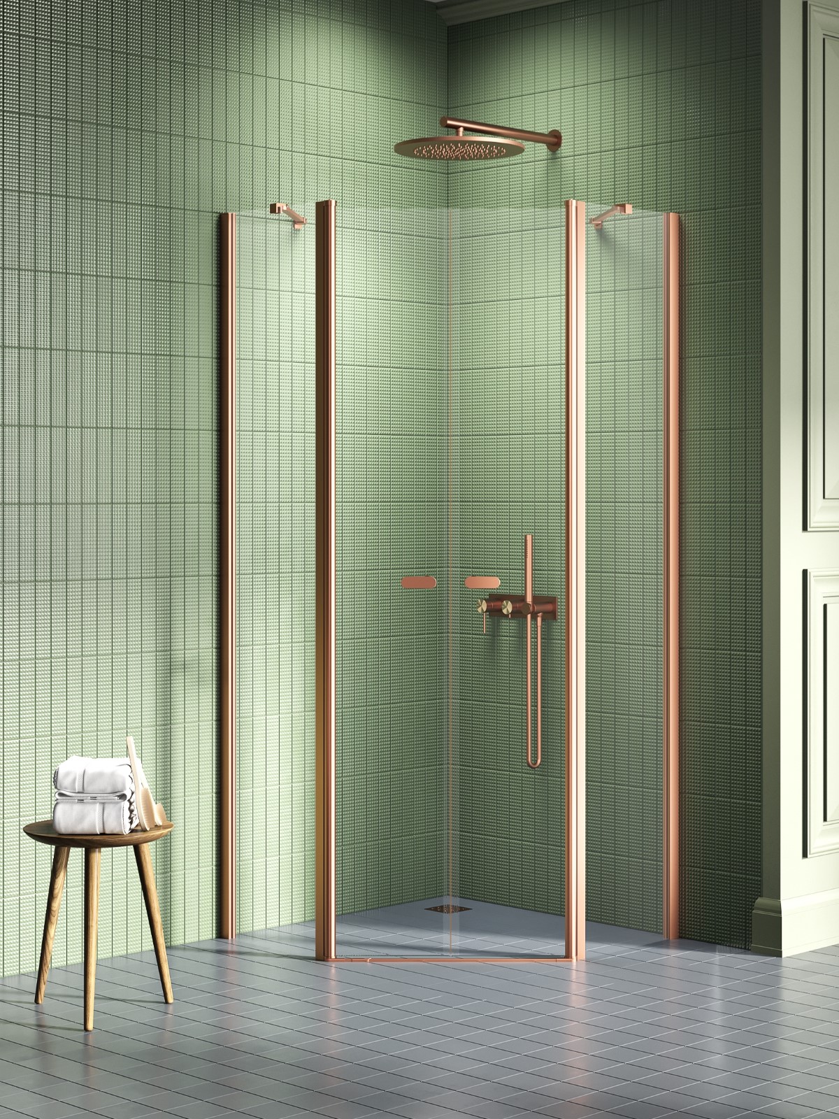 New Trendy New Soleo Copper Brushed cabina de ducha 80x80 cm cobre cepillado/vidrio transparente K-1704