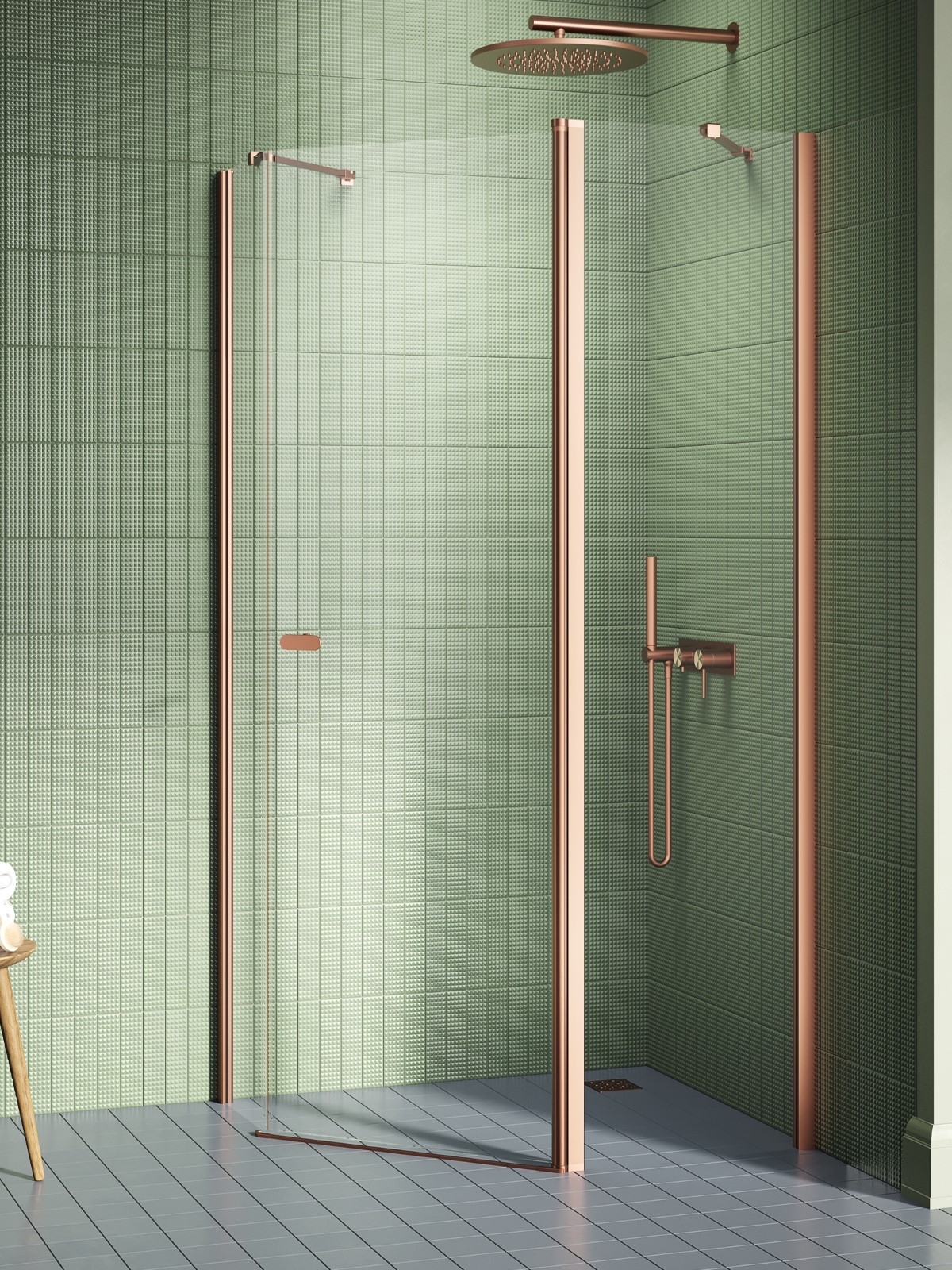 New Trendy New Soleo Copper Brushed cabina de ducha 100x80 cm cobre cepillado/vidrio transparente K-1702