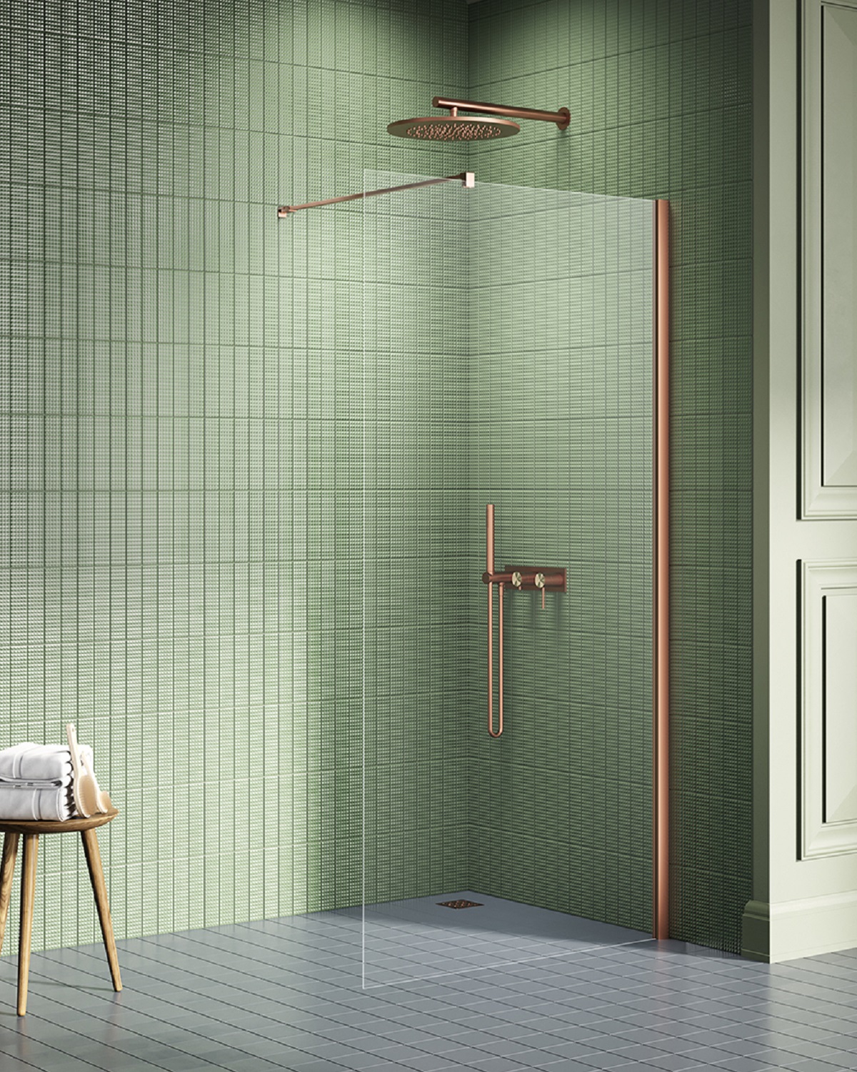 New Trendy New Soleo Copper Brushed mampara de ducha walk-in 80 cm cobre cepillado/vidrio transparente K-2102-WP
