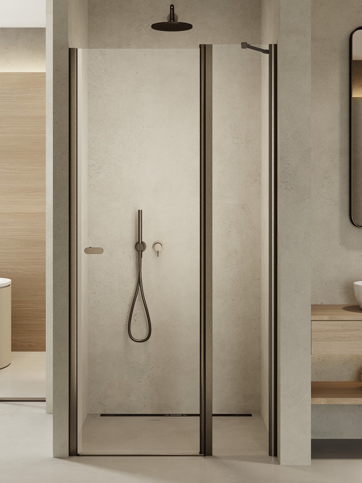 New Trendy New Soleo Gunmetal Brushed puerta de ducha 100 cm oscilante grafito cepillado/vidrio transparente D-0561A