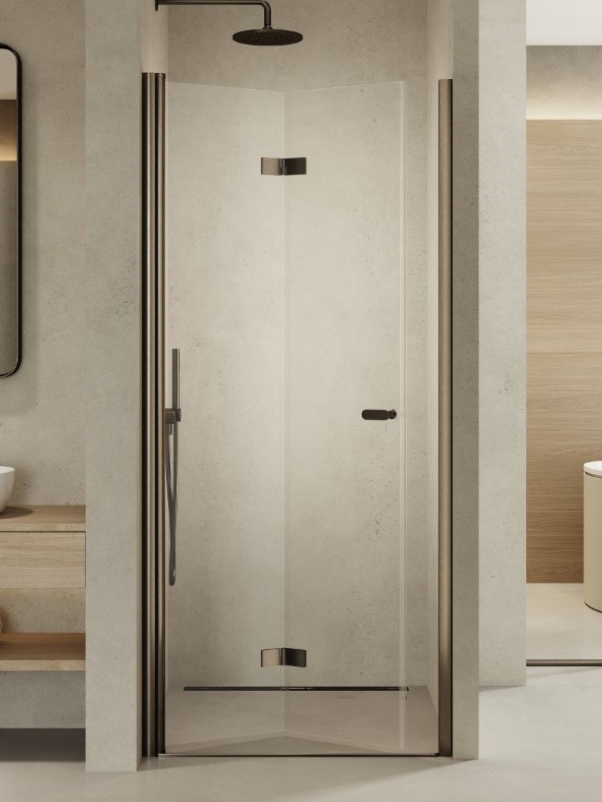 New Trendy New Soleo Gunmetal Brushed puerta de ducha 120 cm plegable grafito cepillado/vidrio transparente D-0546A