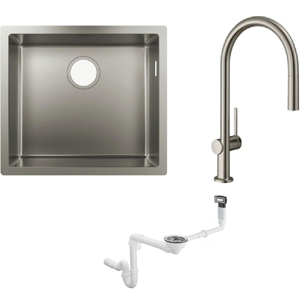 Conjunto grifo de cocina Hansgrohe Talis M54 72803800, fregadero de acero Hansgrohe S 71 43427800, 43921800