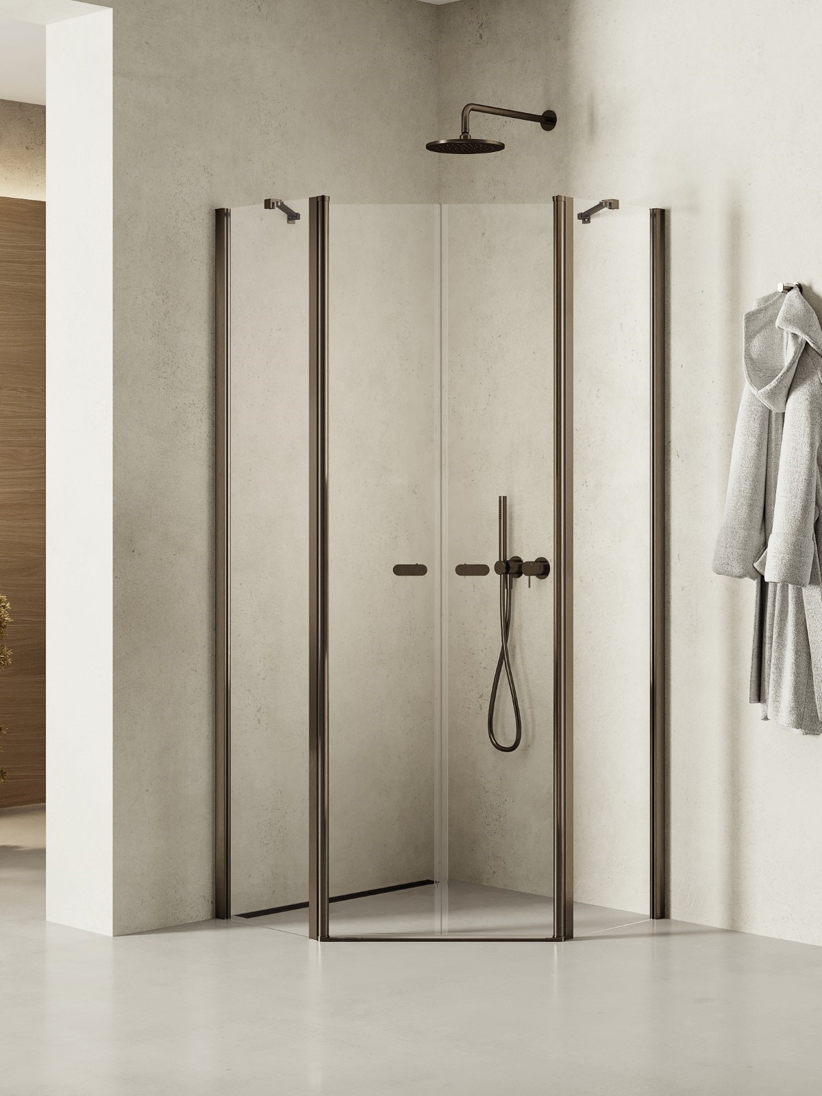 New Trendy New Soleo Gunmetal Brushed cabina de ducha 80x80 cm grafito cepillado/vidrio transparente K-1711