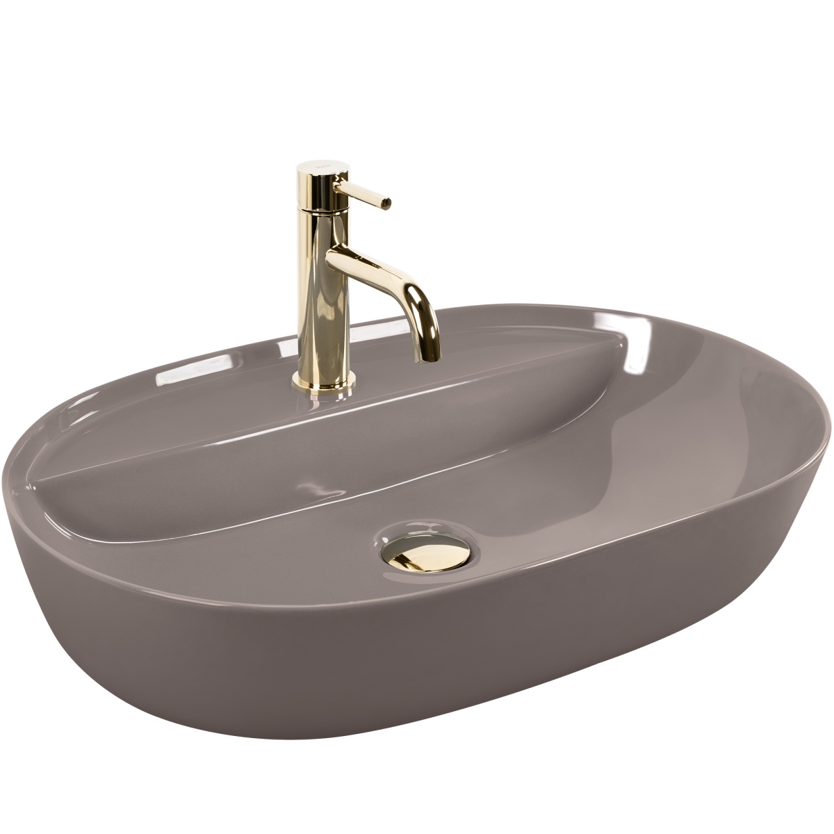 Rea Aura lavabo 60.5x40.5 cm oval sobre encimera marrón/beige REA-U6381