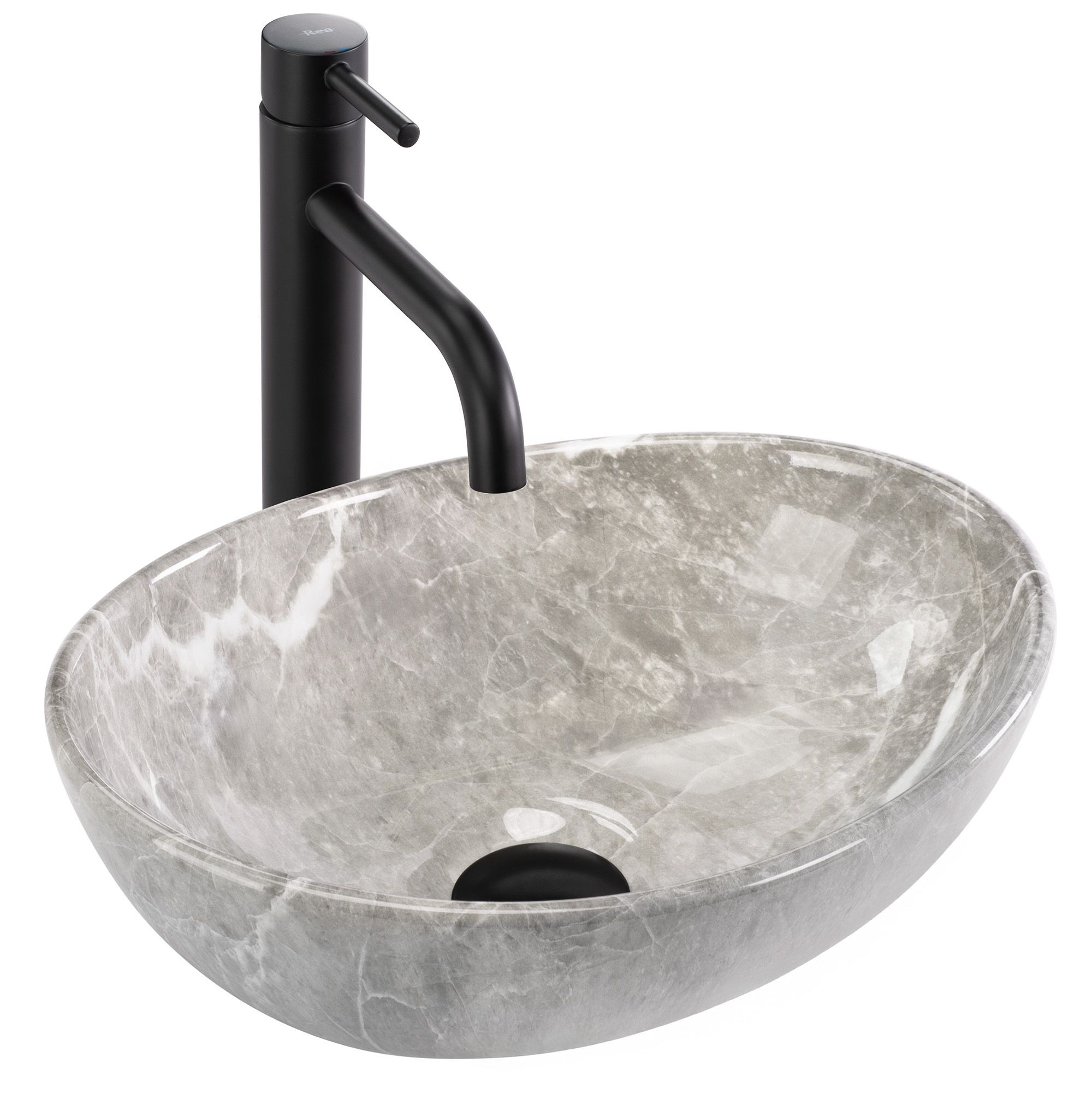 Rea Sofia lavabo 35x26 cm oval sobre encimera gris/piedra mate REA-U9237
