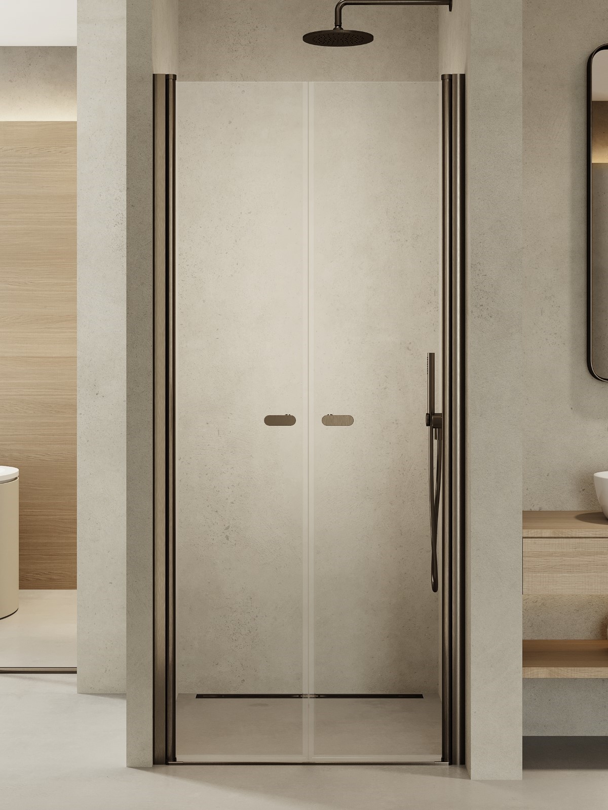 New Trendy New Soleo Gunmetal Brushed puerta de ducha 70 cm oscilante grafito cepillado/vidrio transparente D-0532A