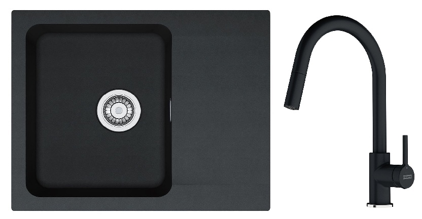 Conjunto grifo de cocina Franke Lina 115.0626.055, fregadero Tectonite Franke Orion 114.0286.441