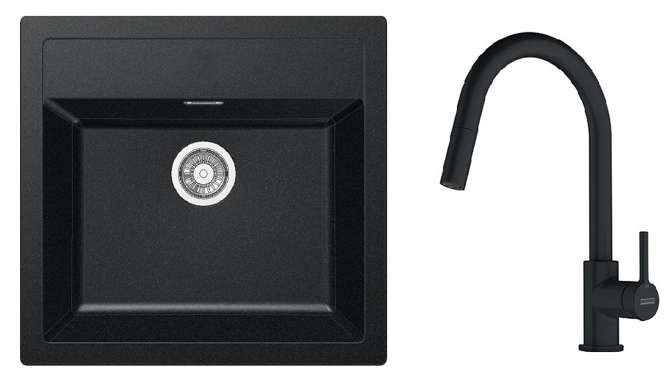 Conjunto grifo de cocina Franke Lina 115.0626.053, fregadero Tectonite Franke Sirius 114.0205.049