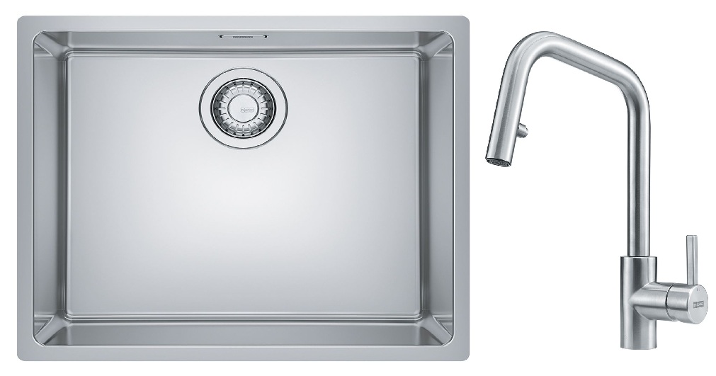 Conjunto grifo de cocina Franke Eos 115.0529.207, fregadero de acero Franke Maris 122.0525.271