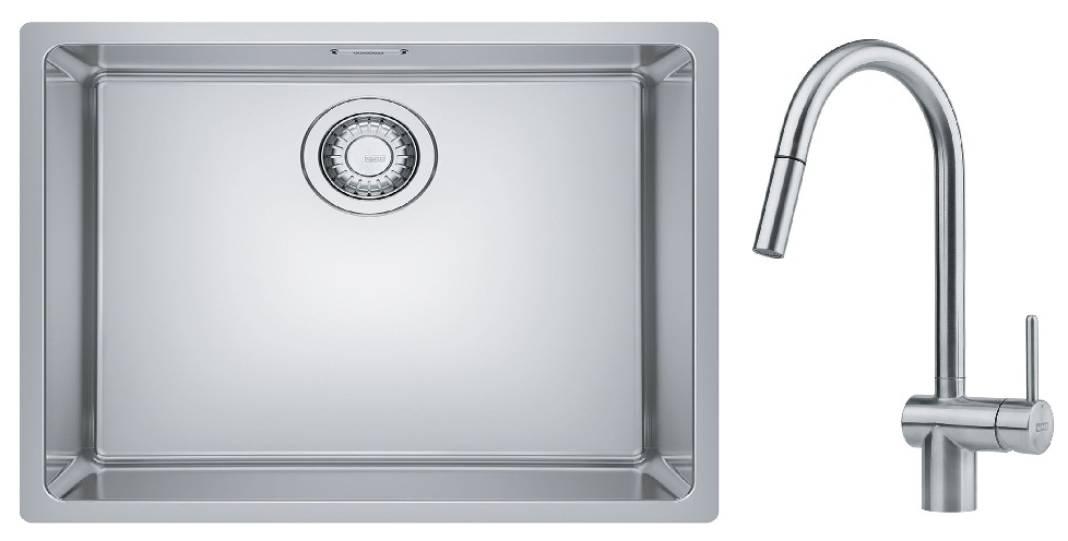 Conjunto fregadero de acero Franke Maris 122.0525.271, grifo de cocina Franke Leda Neo 115.0590.047
