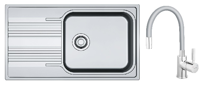 Conjunto fregadero de acero Franke Smart 101.0356.723, grifo de cocina Ferro Zumba BZA4S