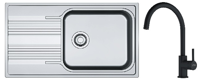 Conjunto fregadero de acero Franke Smart 101.0356.723, grifo de cocina Franke Lina 115.0626.019