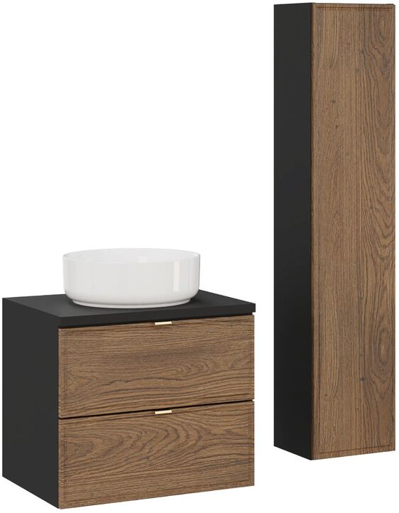 Zestaw Comad Talia Casella umywalka nablatowa Maja biała z szafką podumywalkową 60 cm i szafką boczną wysoką dąb-czarny SET-TC B BLACK 60CM UN MAJA HC