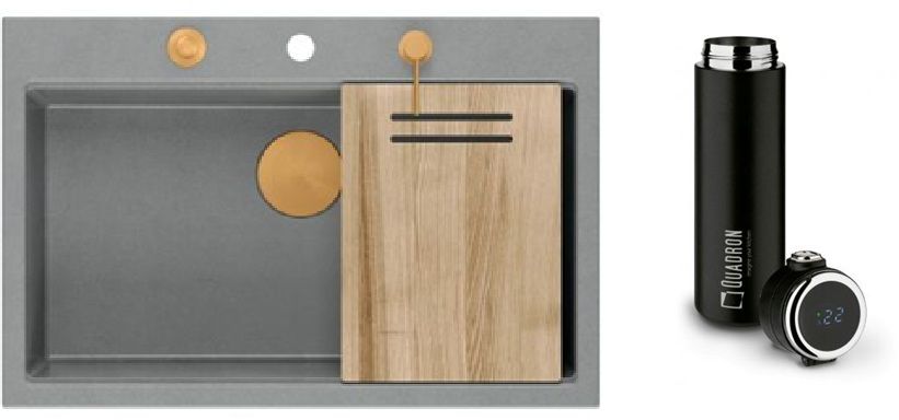 Conjunto fregadero GraniteQ Quadron Marc HQM7650U5_PVDC1, taza térmica Quadron M0051