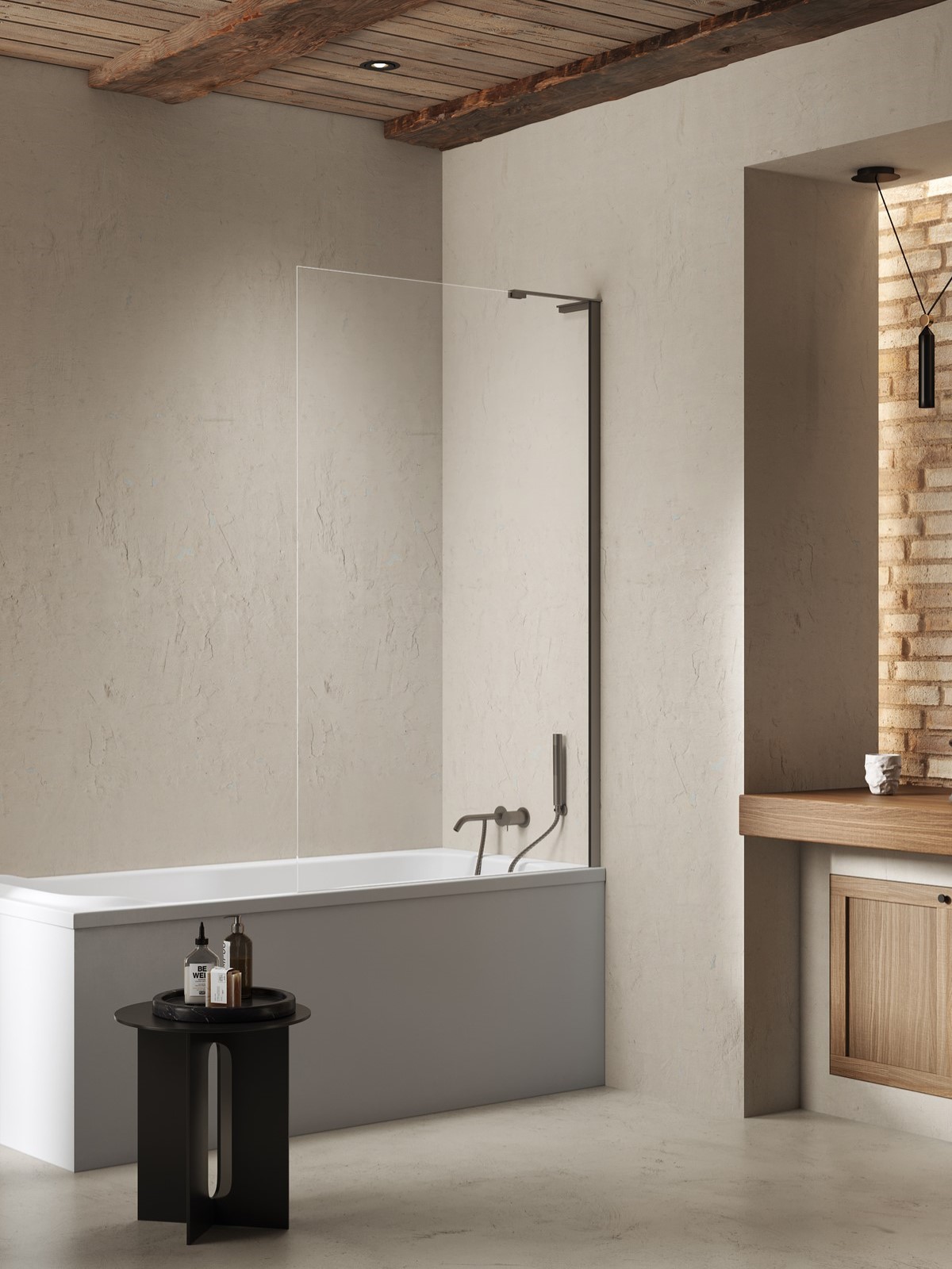 New Trendy Nesta mampara de bañera 70 cm una pieza cepillado/vidrio transparente P-0223-WL