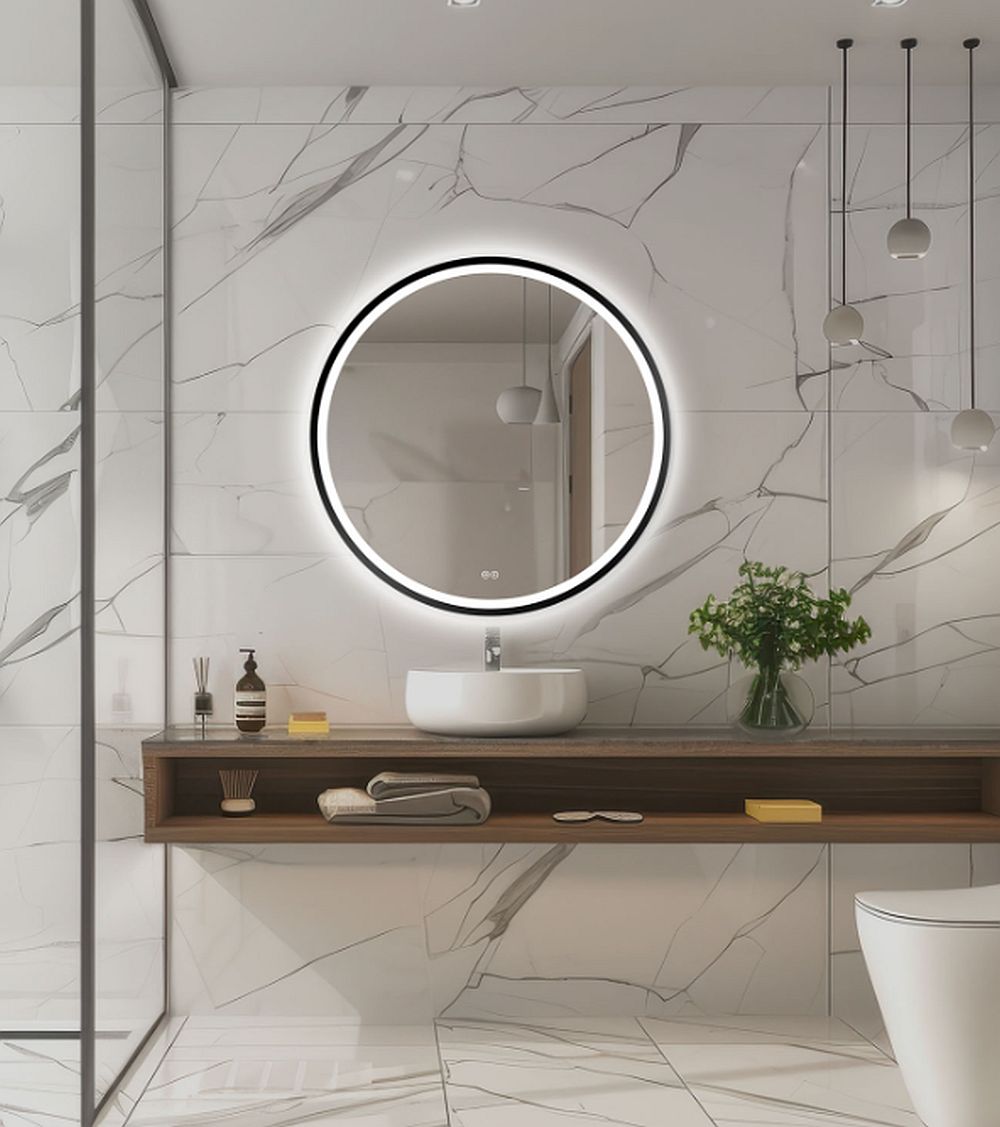 Venti Orion Black espejo 60x60 cm circular con iluminación con lámina calefactora negro 5905951180342