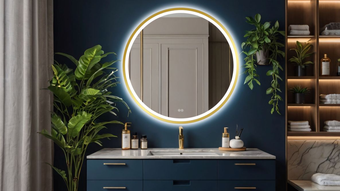 Venti Orion Gold espejo 80x80 cm circular con iluminación con lámina calefactora oro 5905951180311
