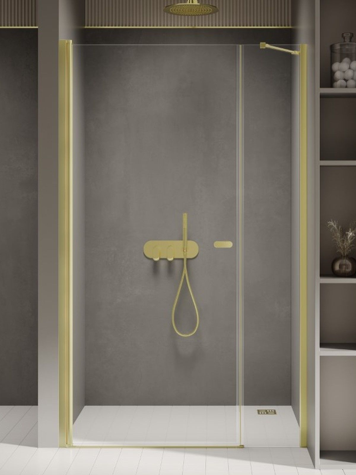 New Trendy New Soleo Light Gold puerta de ducha 110 cm oscilante oro cepillado/vidrio transparente D-0941A-WP 