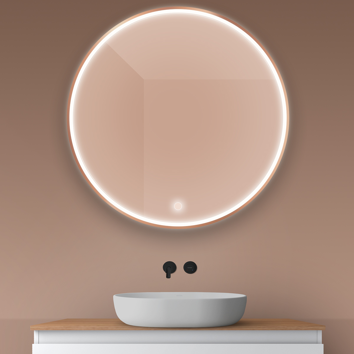 Oltens Nordlis espejo 100x100 cm circular con iluminación con lámina calefactora 64102610