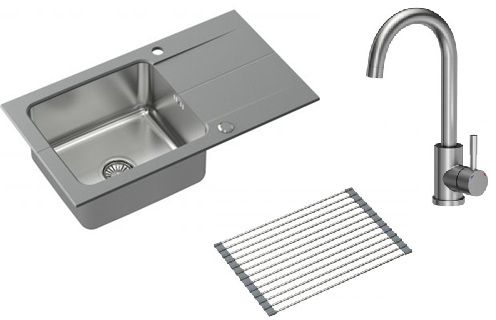 Conjunto fregadero de granito y acero Quadron Edward FUS_E7844SZ_3623500BS, inserto para escurridor Quadron Q R3825GR_MP