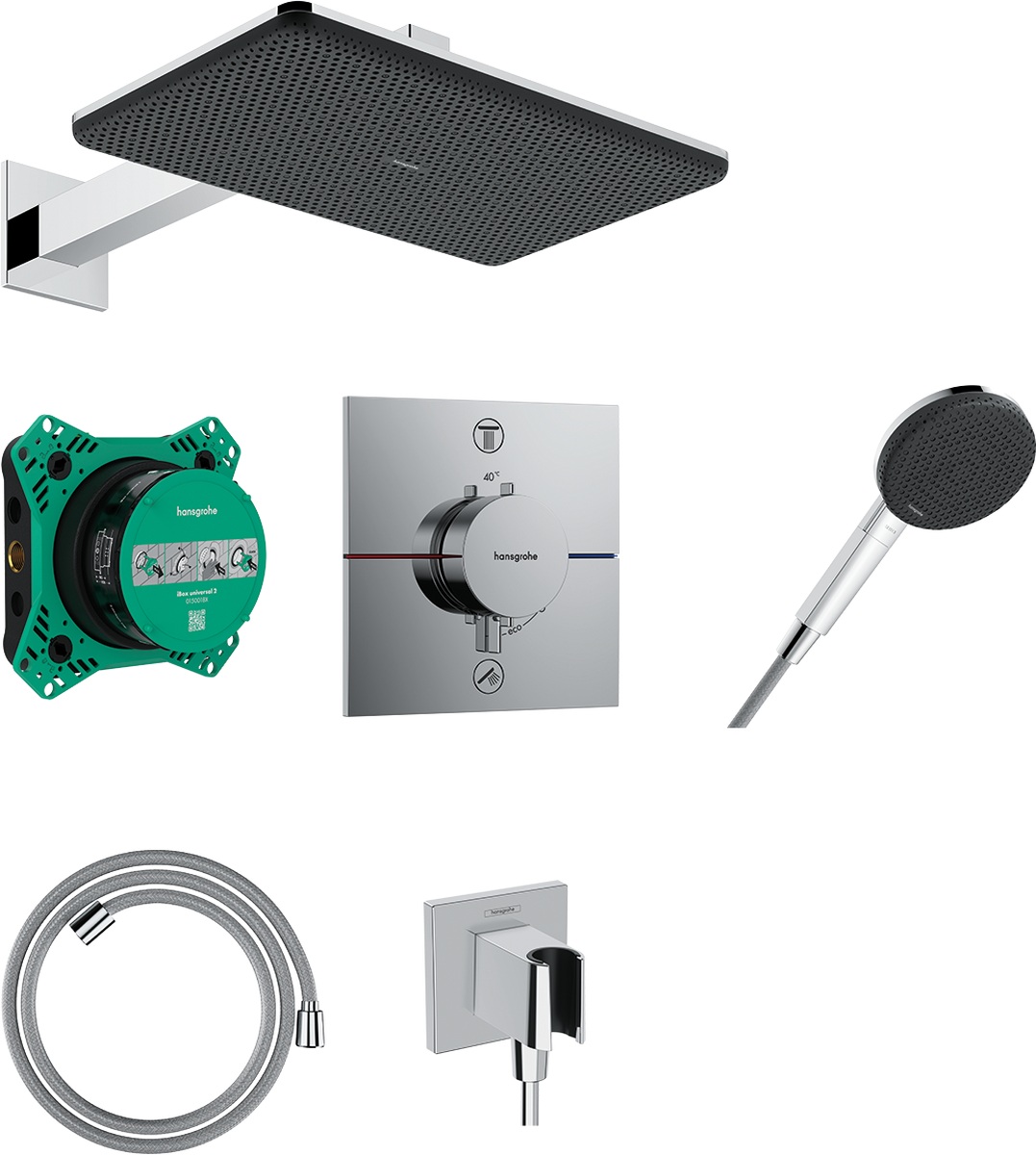 Hansgrohe Raindance Alive Q conjunto de ducha empotrado con termostato con rociador con efecto lluvia cromo 24620000