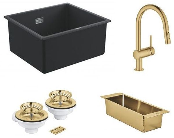 Conjunto grifo de cocina Grohe Minta 32321GN2, fregadero de granito Grohe K700 31653AP0, 40852GN0, 40997GN0