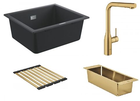Conjunto grifo de cocina Grohe Essence 30270GN0, fregadero de granito Grohe K700 31654AP0, 40852GN0, 40856GN0