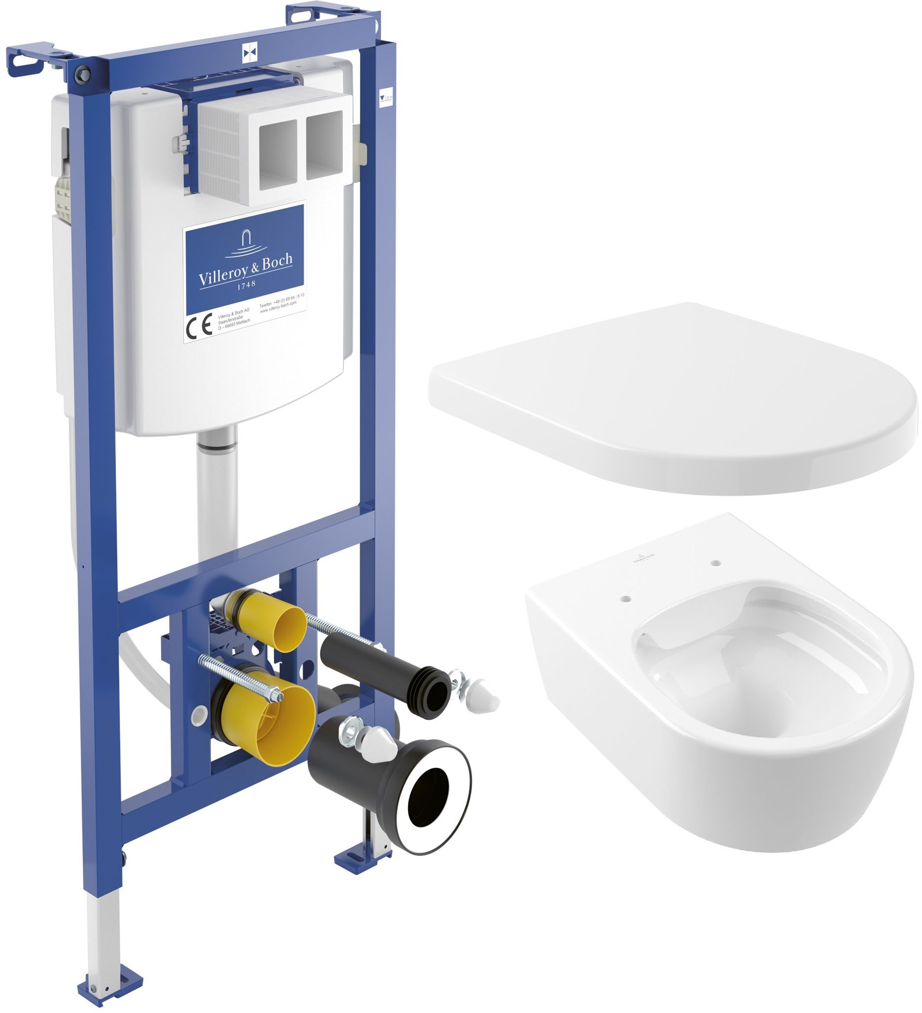 Conjunto taza de inodoro Villeroy & Boch Avento 5656R001, marco empotrado Villeroy & Boch ViConnect 92242700, 9M77C101