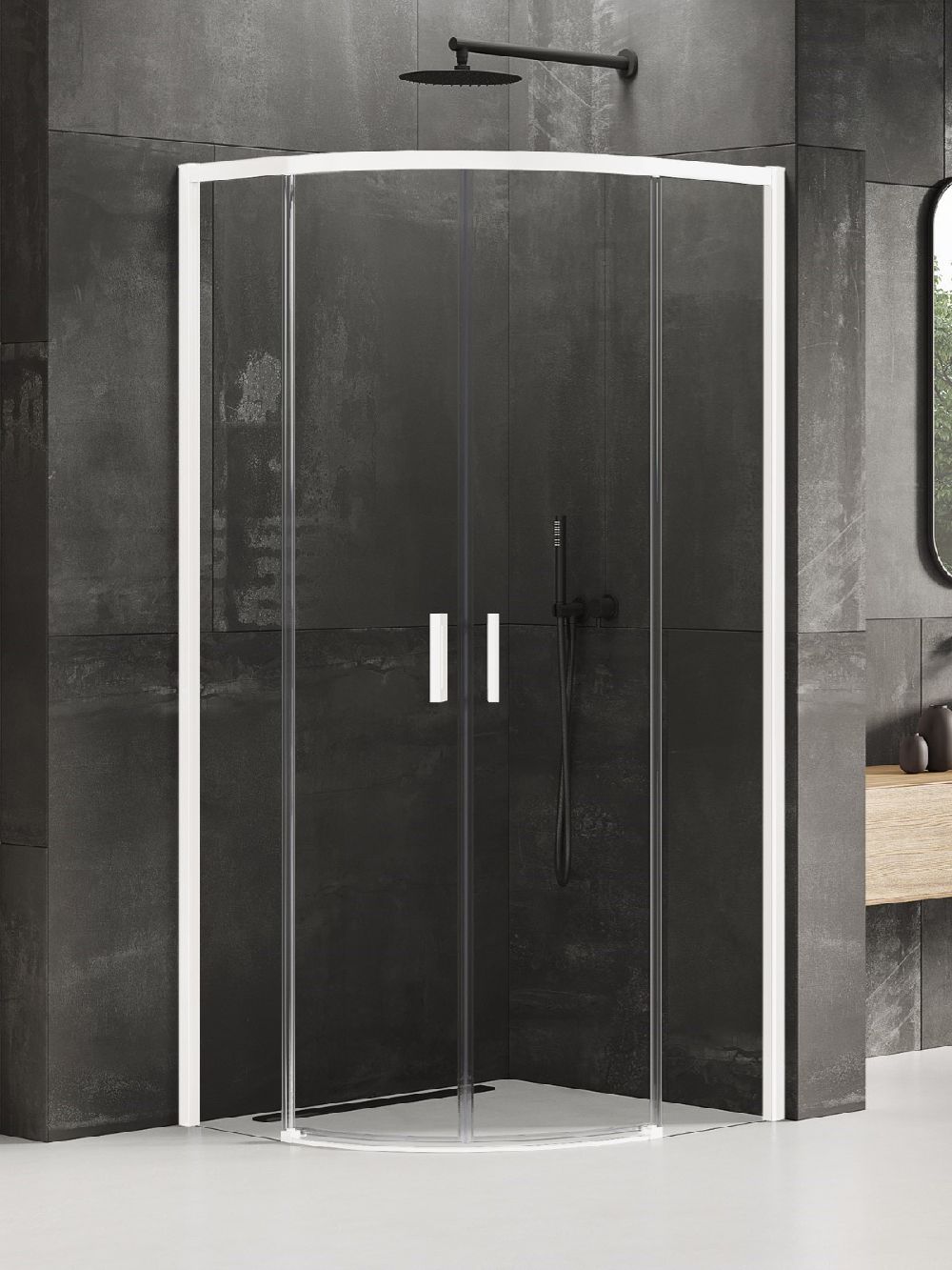 New Trendy Prime cabina de ducha 80x80 cm semicircular blanco mate/vidrio transparente K-3560