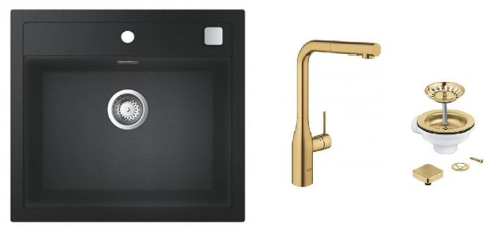 Conjunto grifo de cocina Grohe Essence 30270GN0, fregadero de granito Grohe K700 31651AP0, 40400GN0